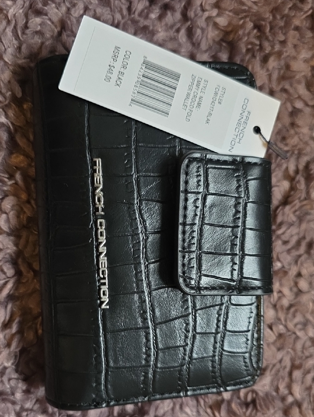 French Connection Black Croc-Embossed Snap Wallet